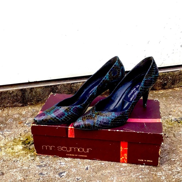 Stuart Weitzman Shoes Mr. Seymour Snakeskin Vintage Heels 7 1/2 - Picture 14 of 16